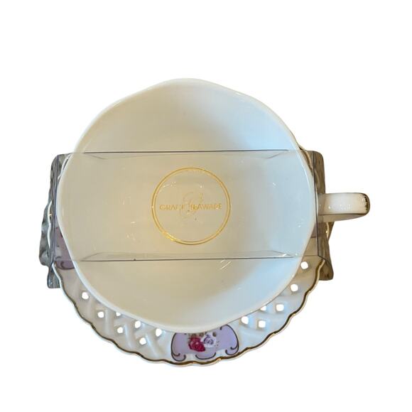 Grace Teaware Teacup & Saucer Floral Lavender Rose Lattice Gold Accents New - Picture 6 of 16